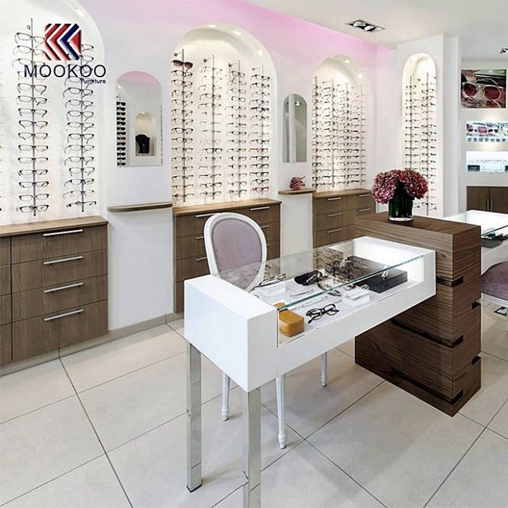 Eyewear Shop Furniture Design Wood Grain Glasses Cabinet