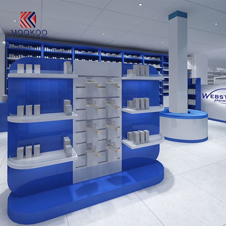 Customized Display Floor Stand Design Farmacia Shop Interior Furniture Drug Store Display