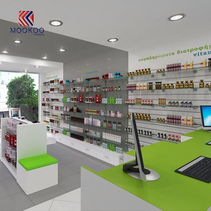 Drug Store Display Furniture Clear Glass Shelves