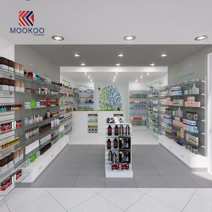 Drug Store Display Furniture Clear Glass Shelves