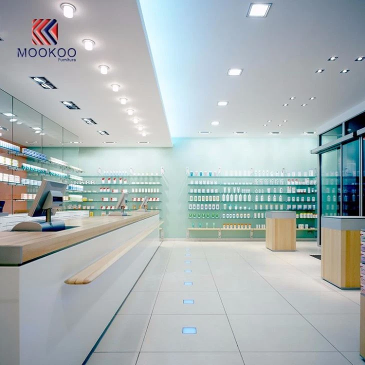 Pharmacy Flagship Shop Clear Tempered Glass Display Cabinet Showcase