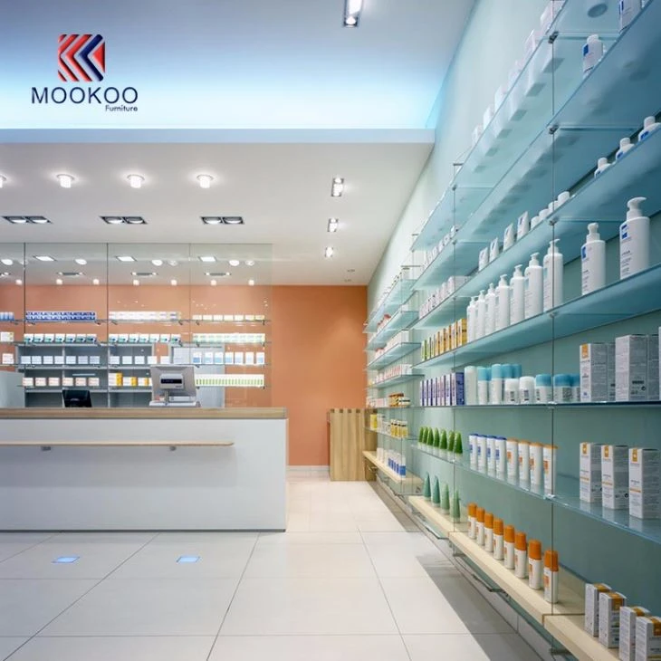 Pharmacy Flagship Shop Clear Tempered Glass Display Cabinet Showcase