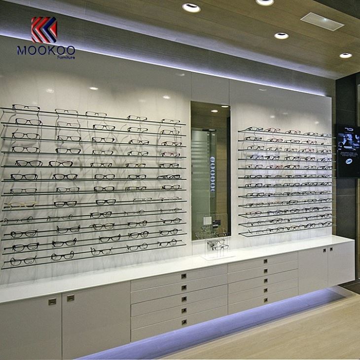 Wood And Glass White Cabinets For Optical Shop