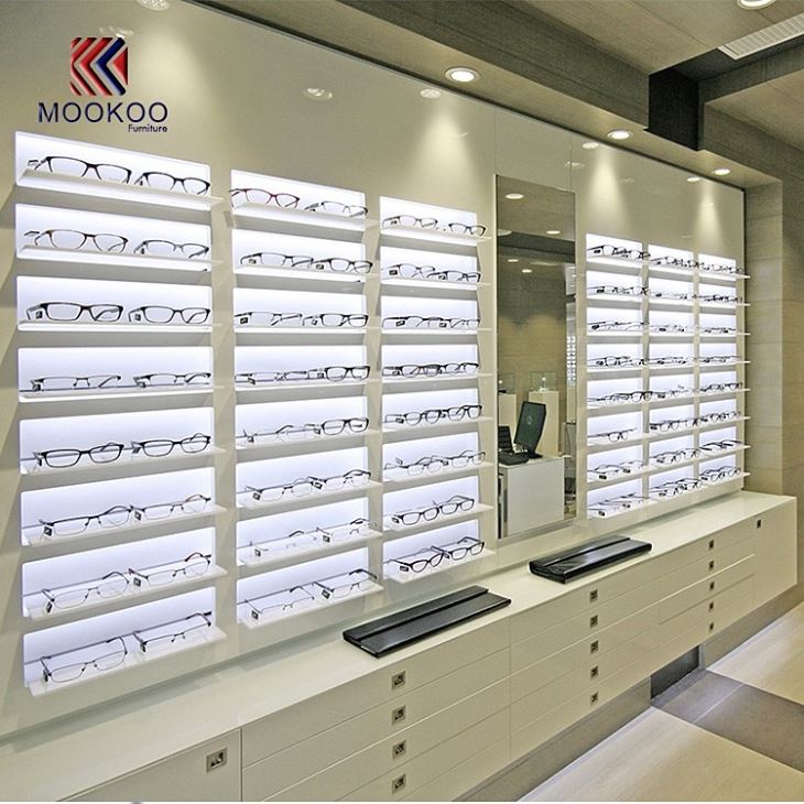 Wood And Glass White Cabinets For Optical Shop