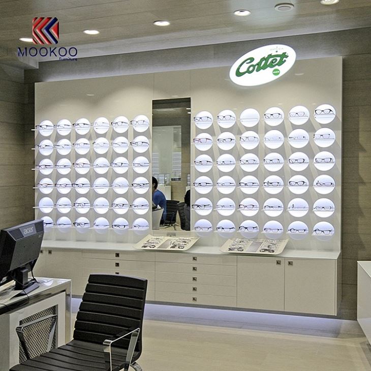 Wood And Glass White Cabinets For Optical Shop