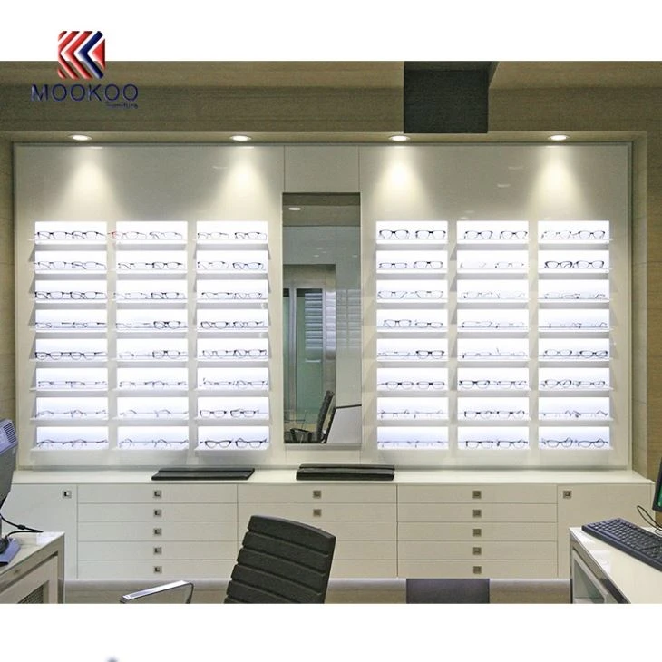 Wood And Glass White Cabinets For Optical Shop