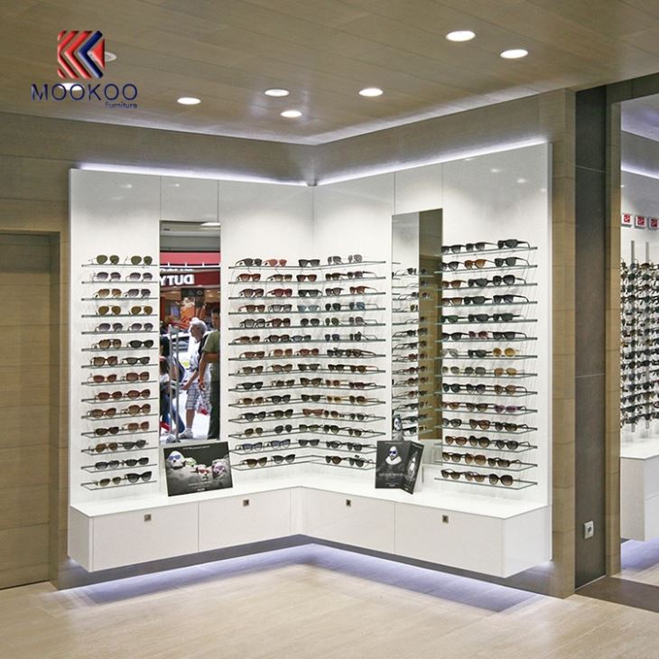Wood And Glass White Cabinets For Optical Shop